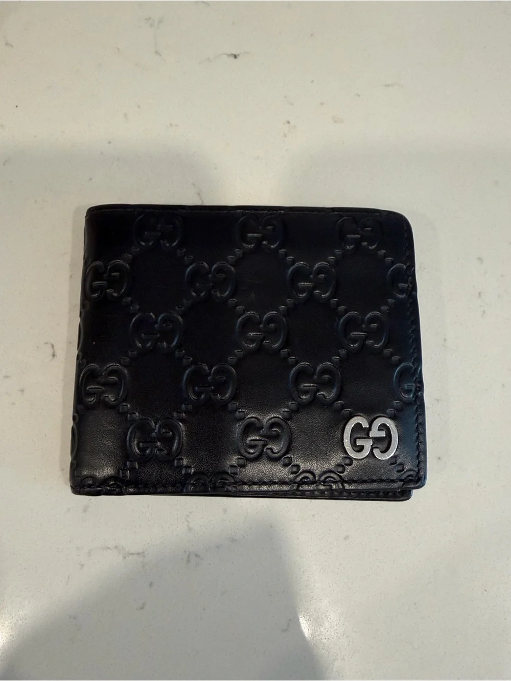 Gucci Black Embossed GG Leather Wallet with Silver-Tone Logo